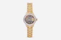 A Ladies 18K Yellow Gold, Mother-of Pearl, and Diamond Presidential Rolex
