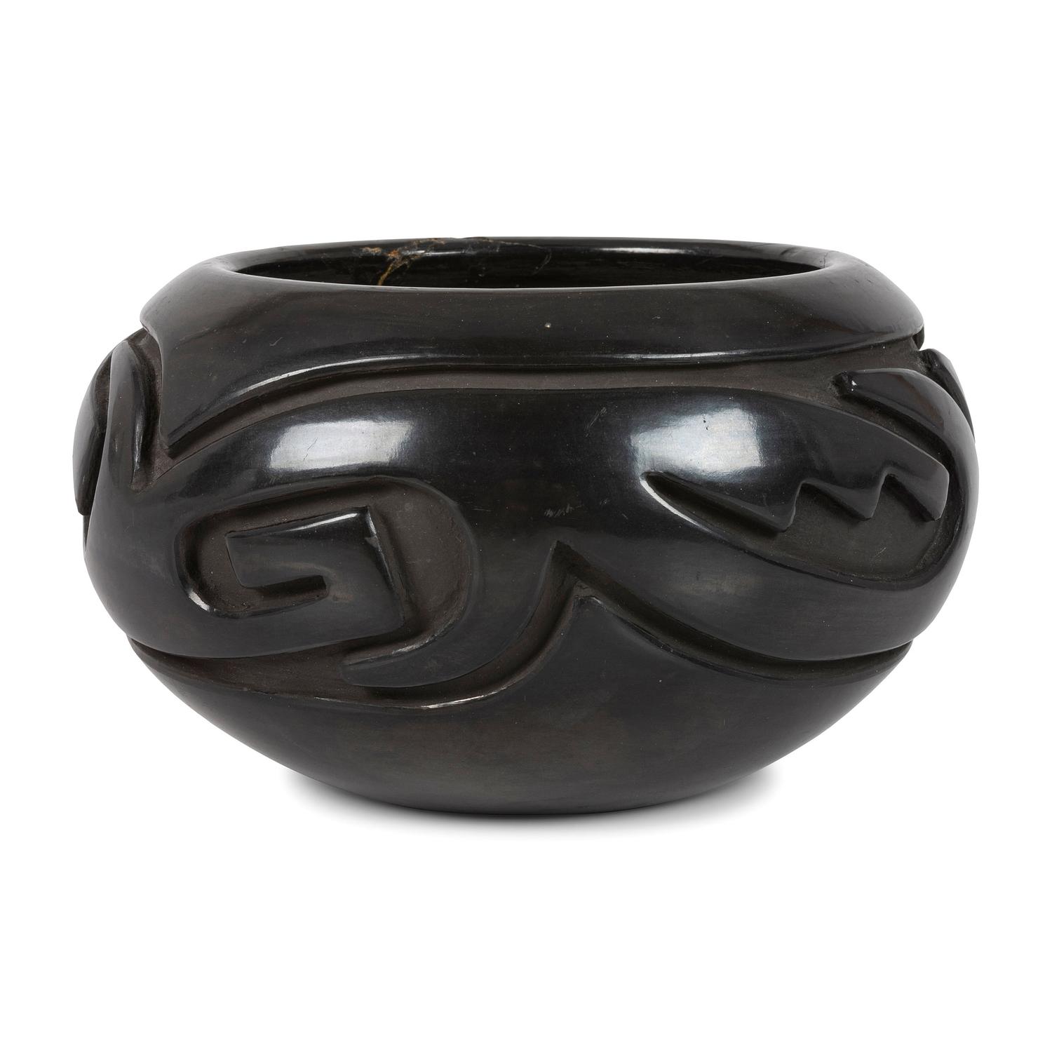 Blackware Carved Pottery Bowl, with Avanyu