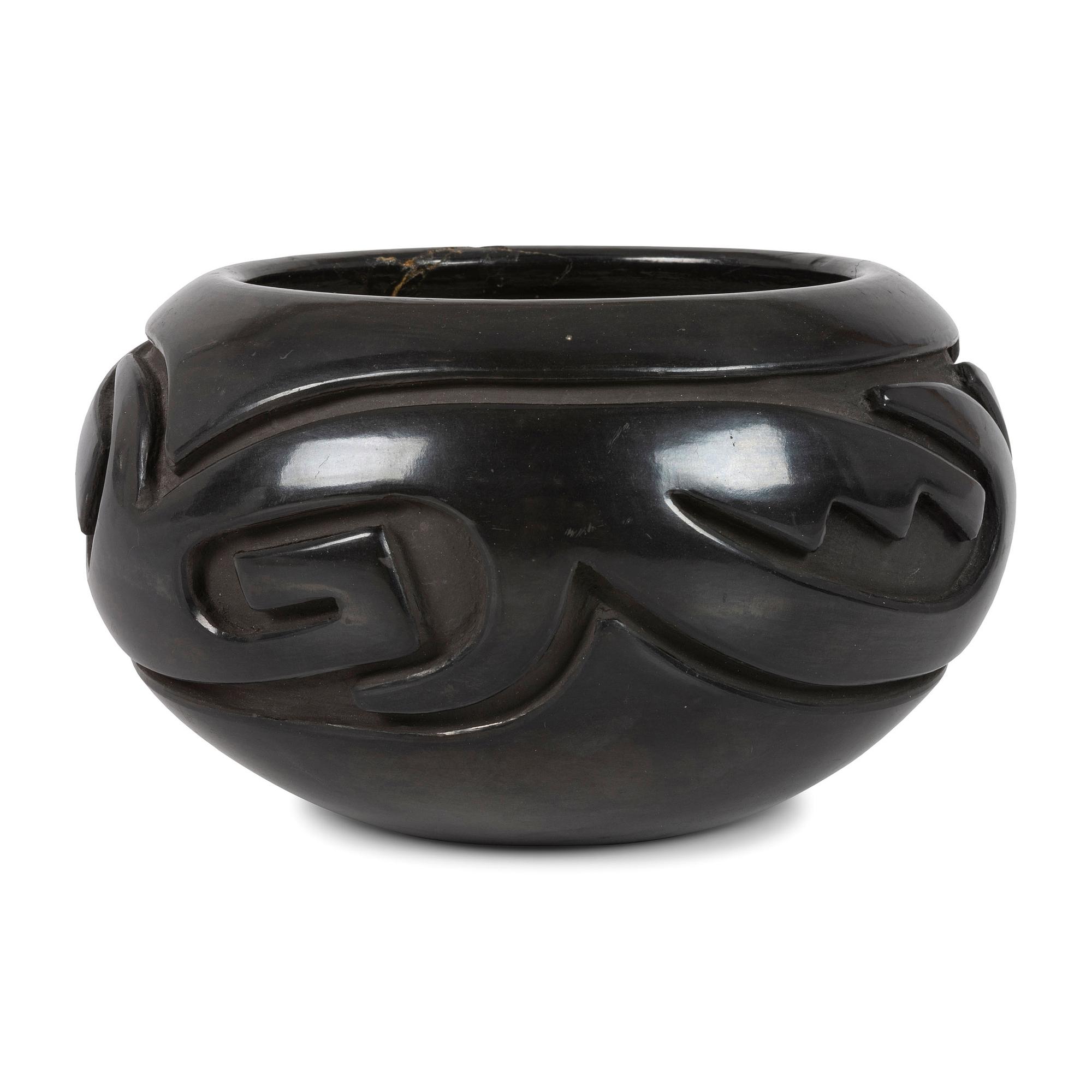 Blackware Carved Pottery Bowl, with Avanyu