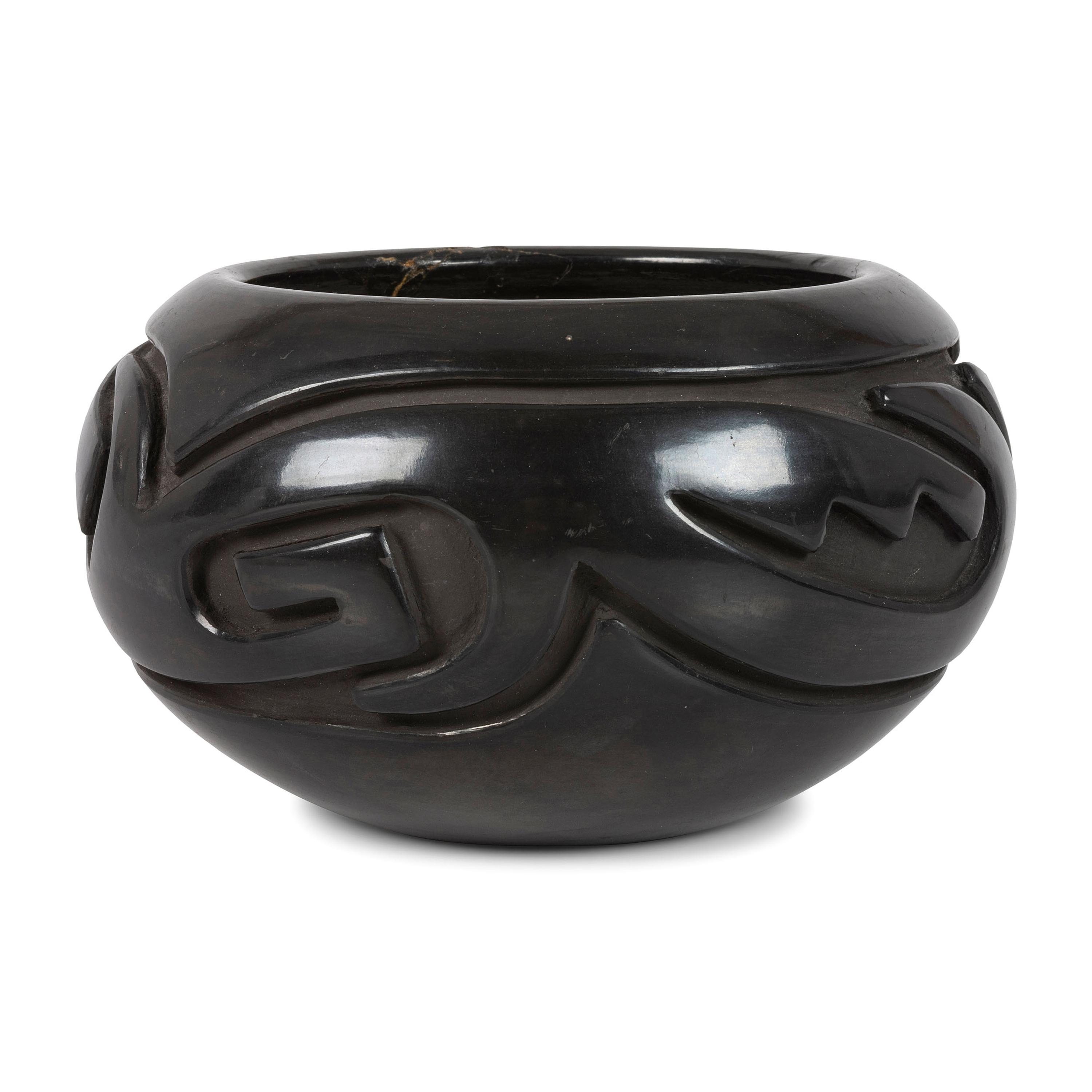Blackware Carved Pottery Bowl, with Avanyu