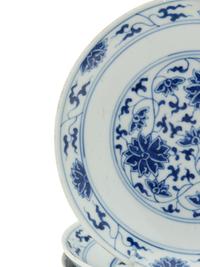 Four Chinese Blue and White Porcelain 'Lotus' Plates