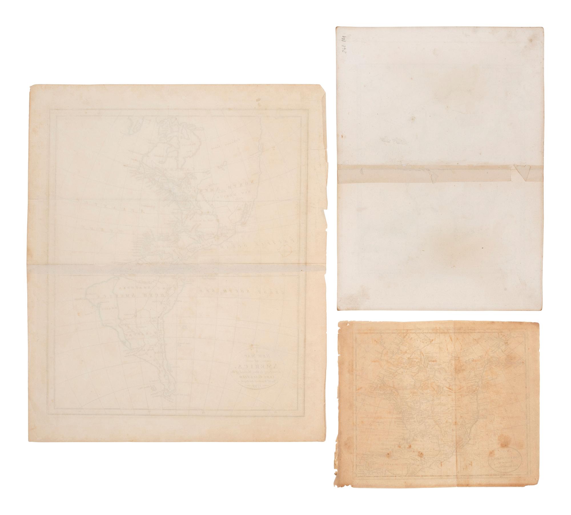 [MAPS]. A group of 8, incl. 5 maps of North America, one of the western hemisphere, & 2 engravings.