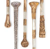 A Group of Five Victorian Parasol Handles Converted to Magnifying Glasses