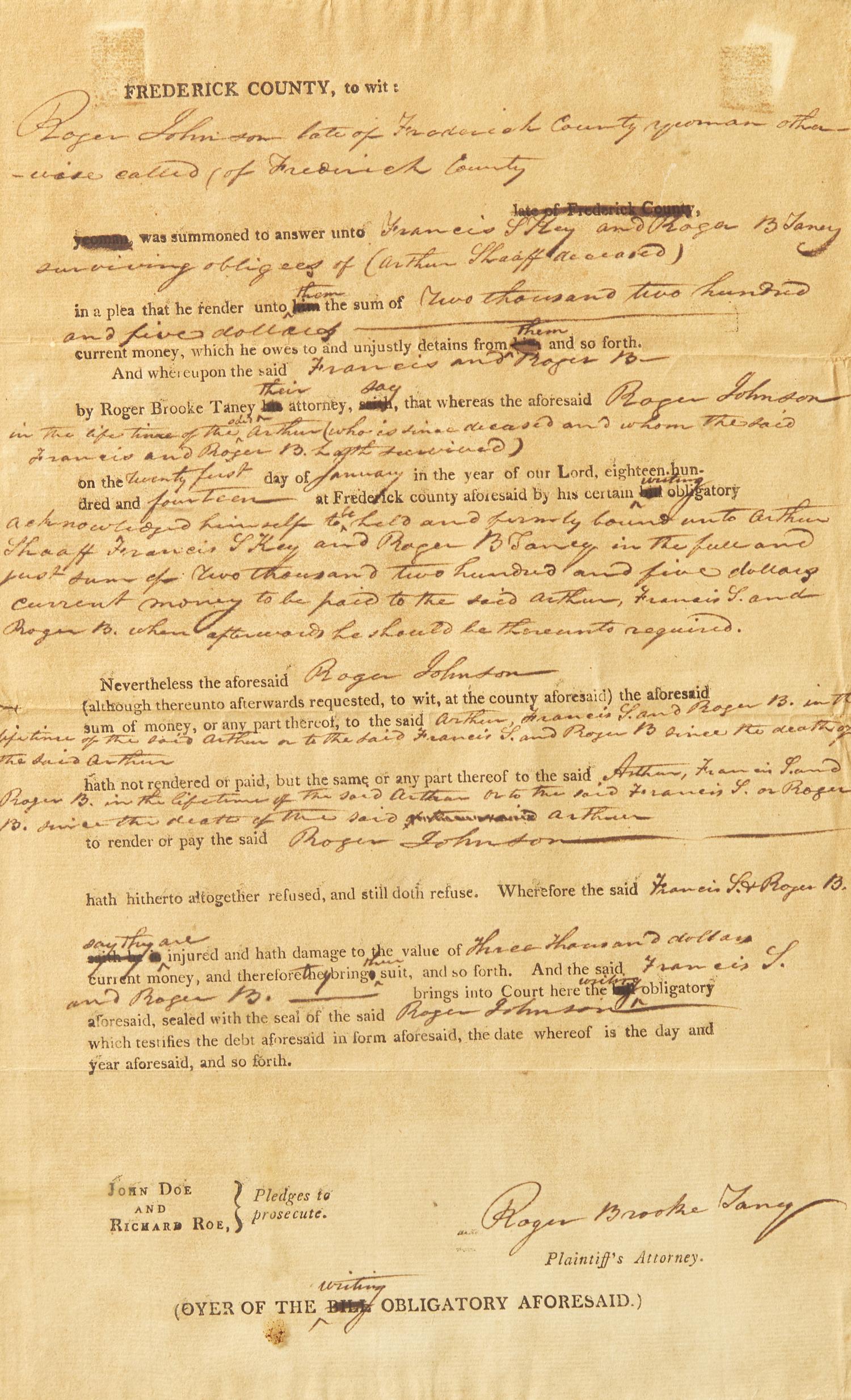 [Supreme Court] Taney, Roger B. Group of Five Signed Documents