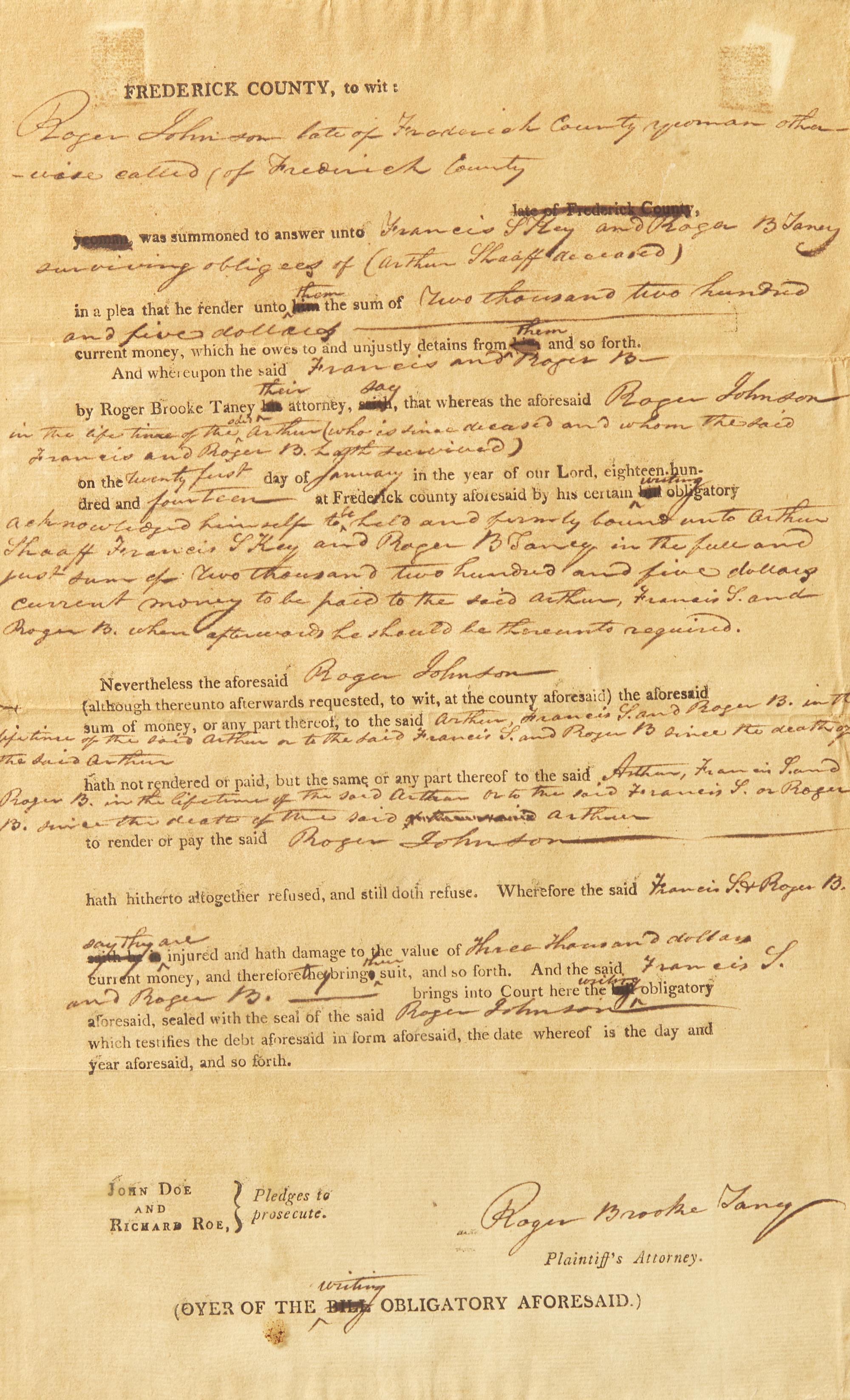 [Supreme Court] Taney, Roger B. Group of Five Signed Documents