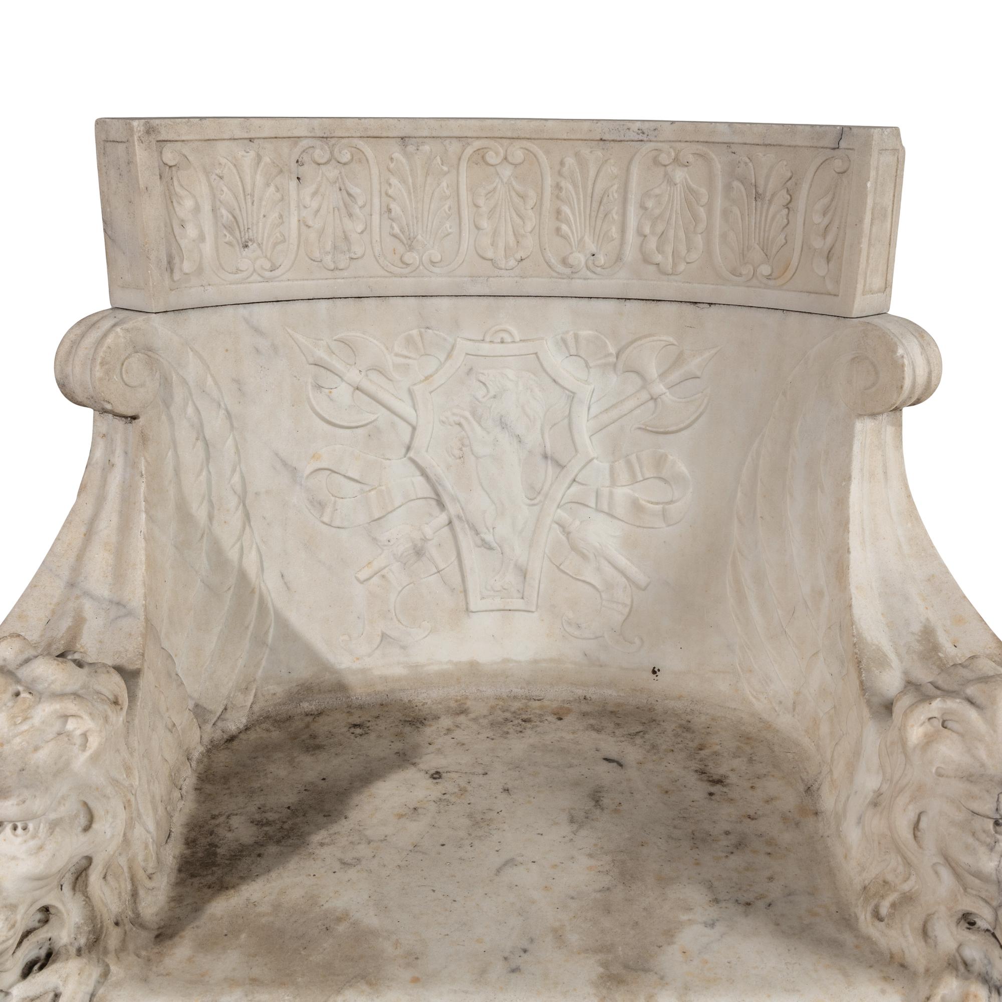 A Pair of Roman Style White Marble Armchairs