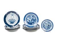 11 Chinese Export Blue and White Porcelain Plates