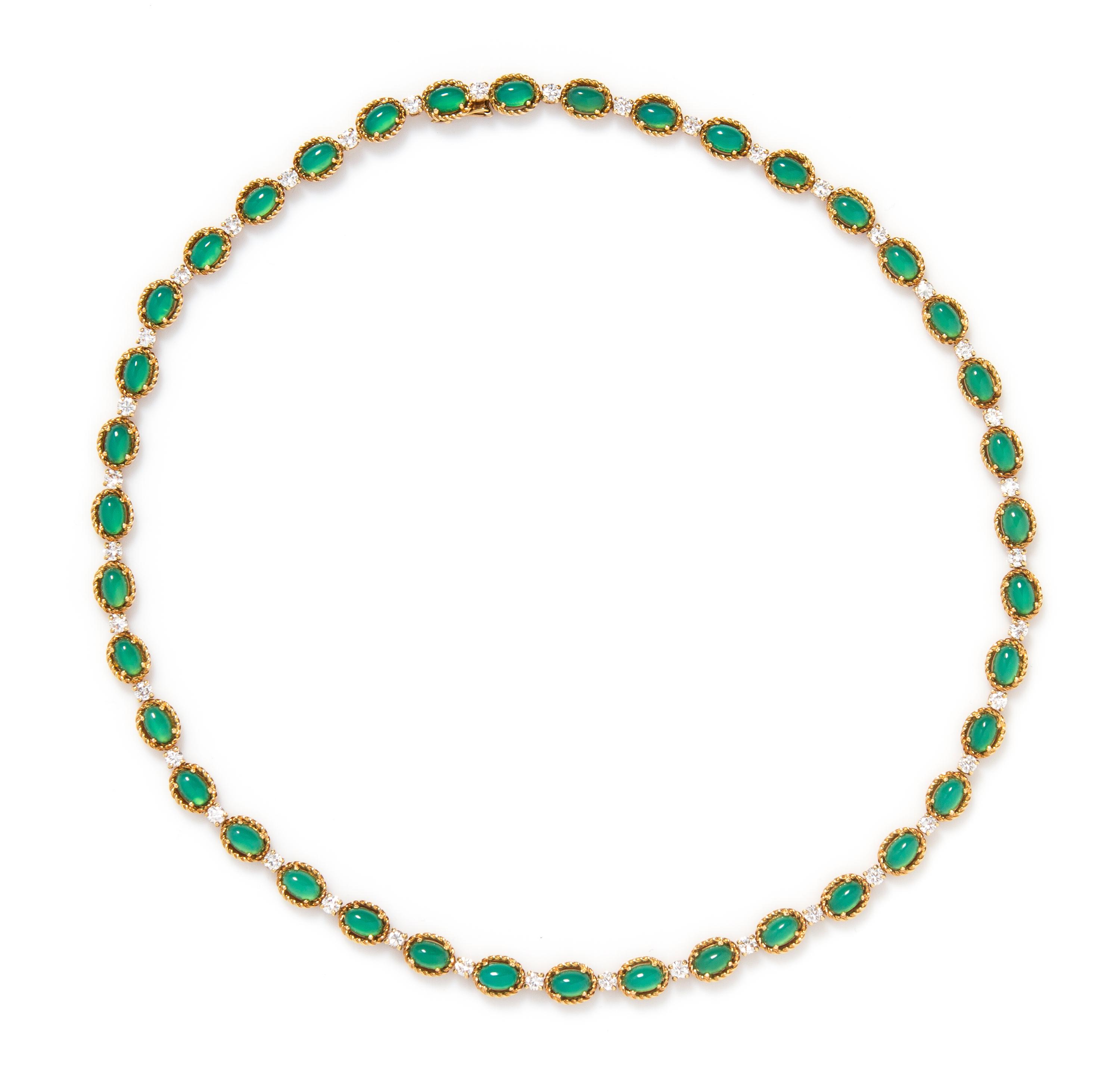 An 18 Karat Yellow Gold, Chrysoprase and Diamond Necklace, Van Cleef & Arpels, 16.70 dwts.