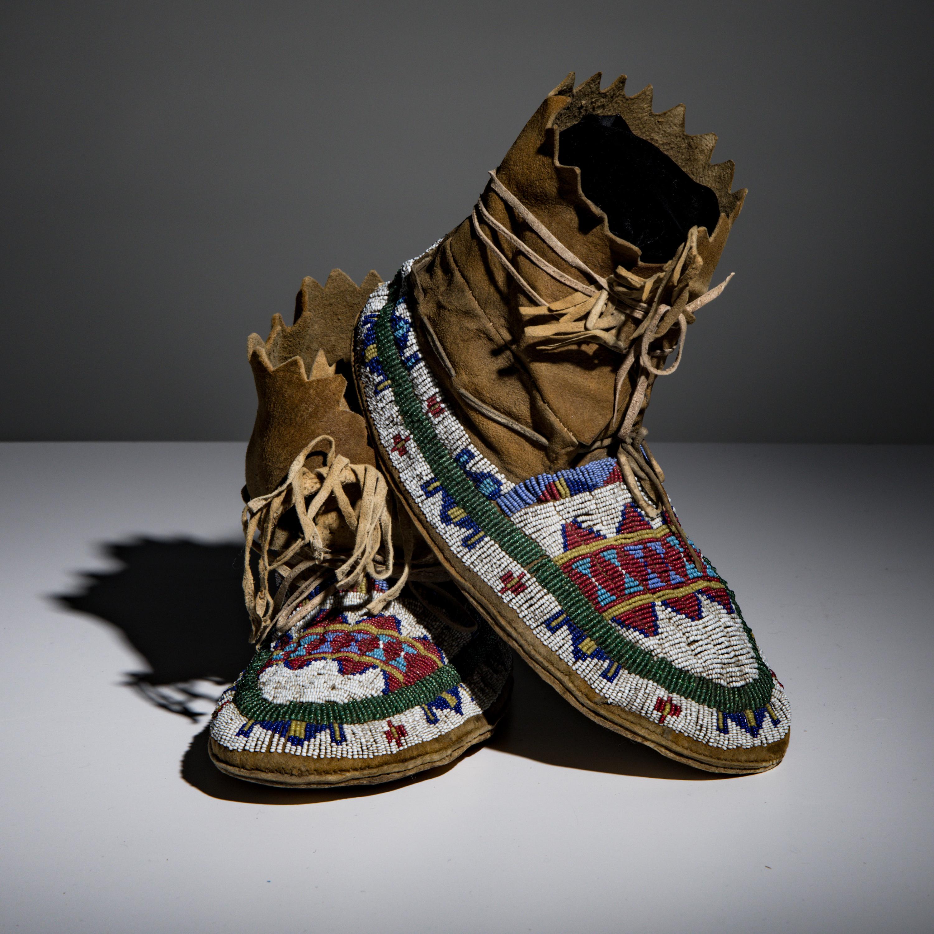 Shoshone / Bannock Beaded Hide Moccasins, with Horse Tracks