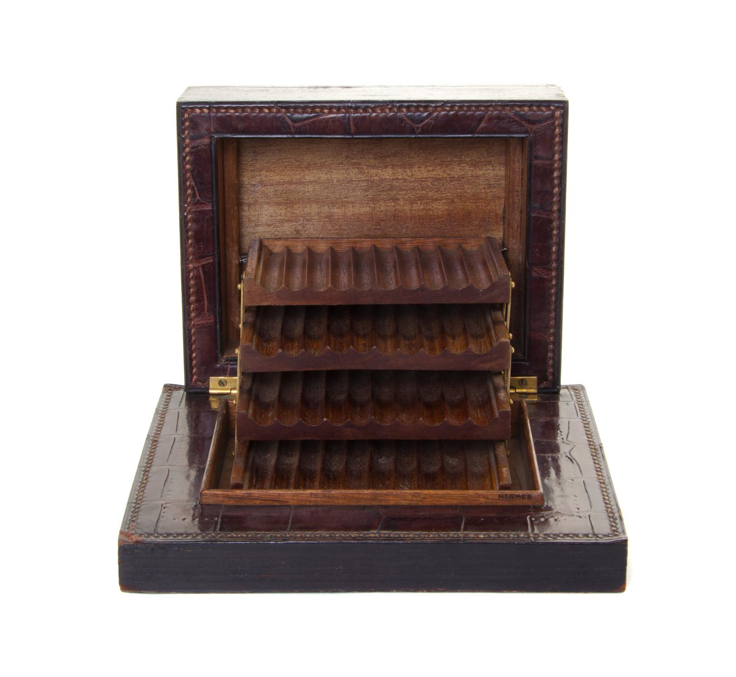 An Hermes Alligator Humidor Height 3 x width 7 3/4 x depth 6 1/4 inches. — DESIGNED BY PAUL DUPRE-LAFON, CIRCA 1940s