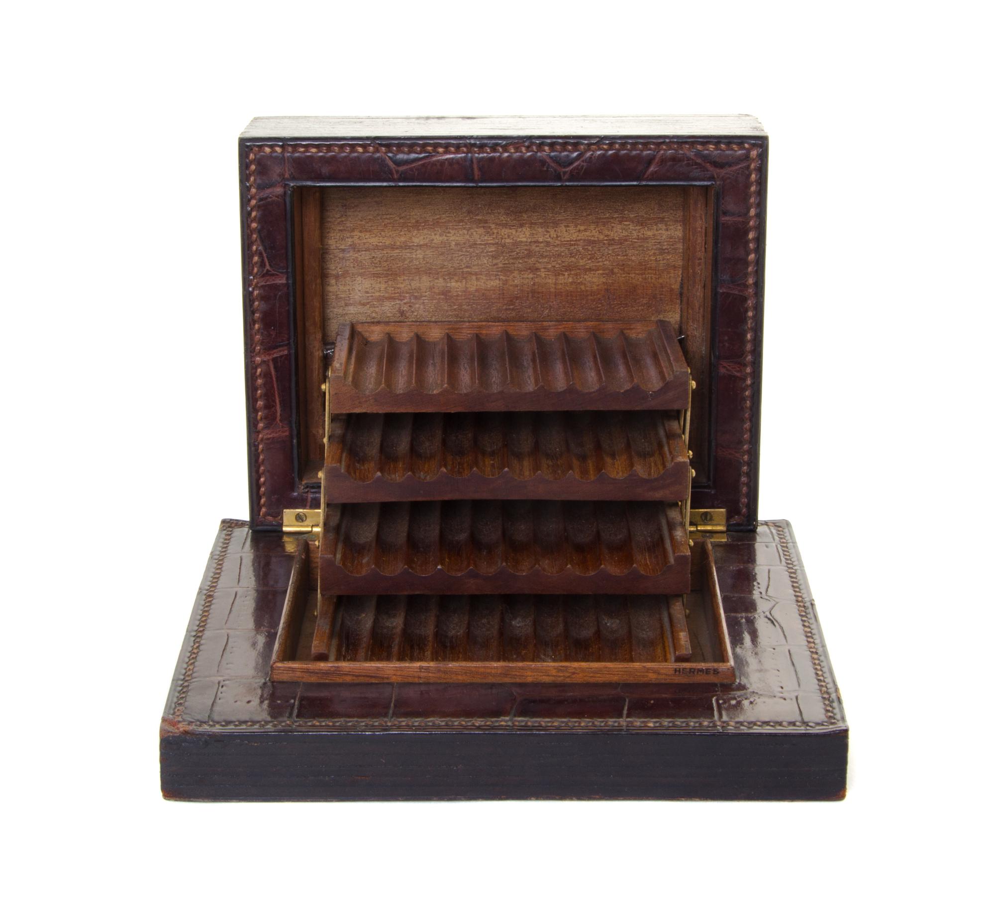 An Hermes Alligator Humidor Height 3 x width 7 3/4 x depth 6 1/4 inches. — DESIGNED BY PAUL DUPRE-LAFON, CIRCA 1940s