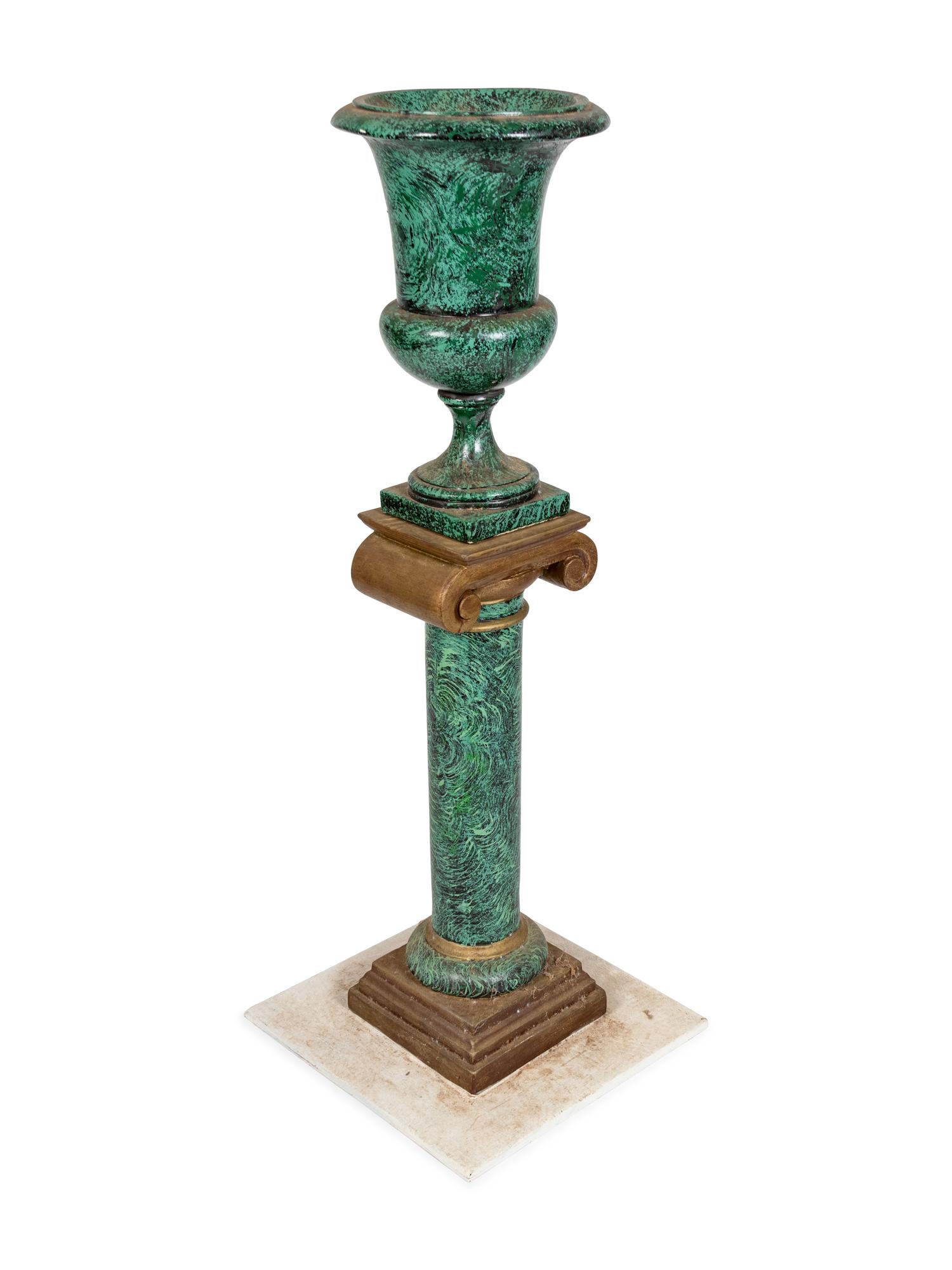 A Faux Malachite Urn and Pedestal