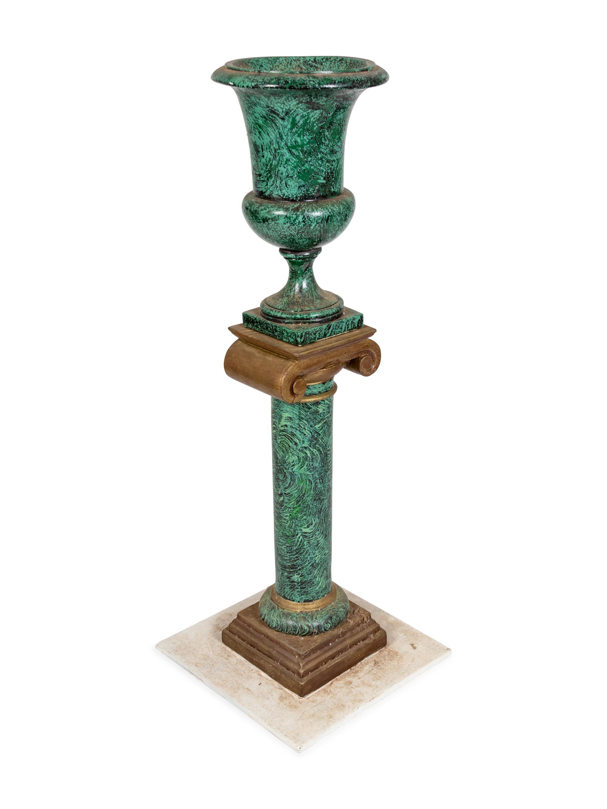 A Faux Malachite Urn and Pedestal