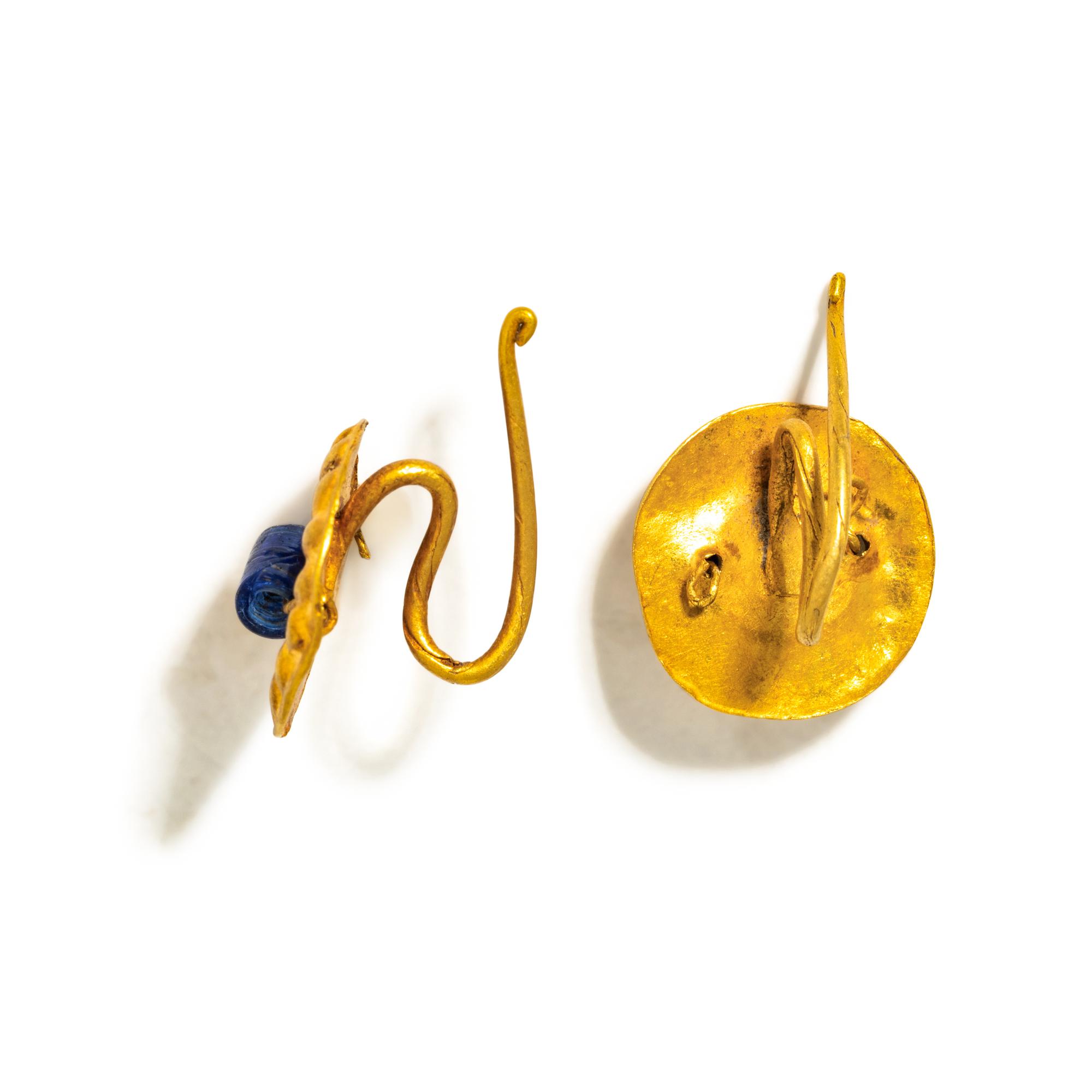 A Pair of Late Roman Gold and Blue Glass Earrings