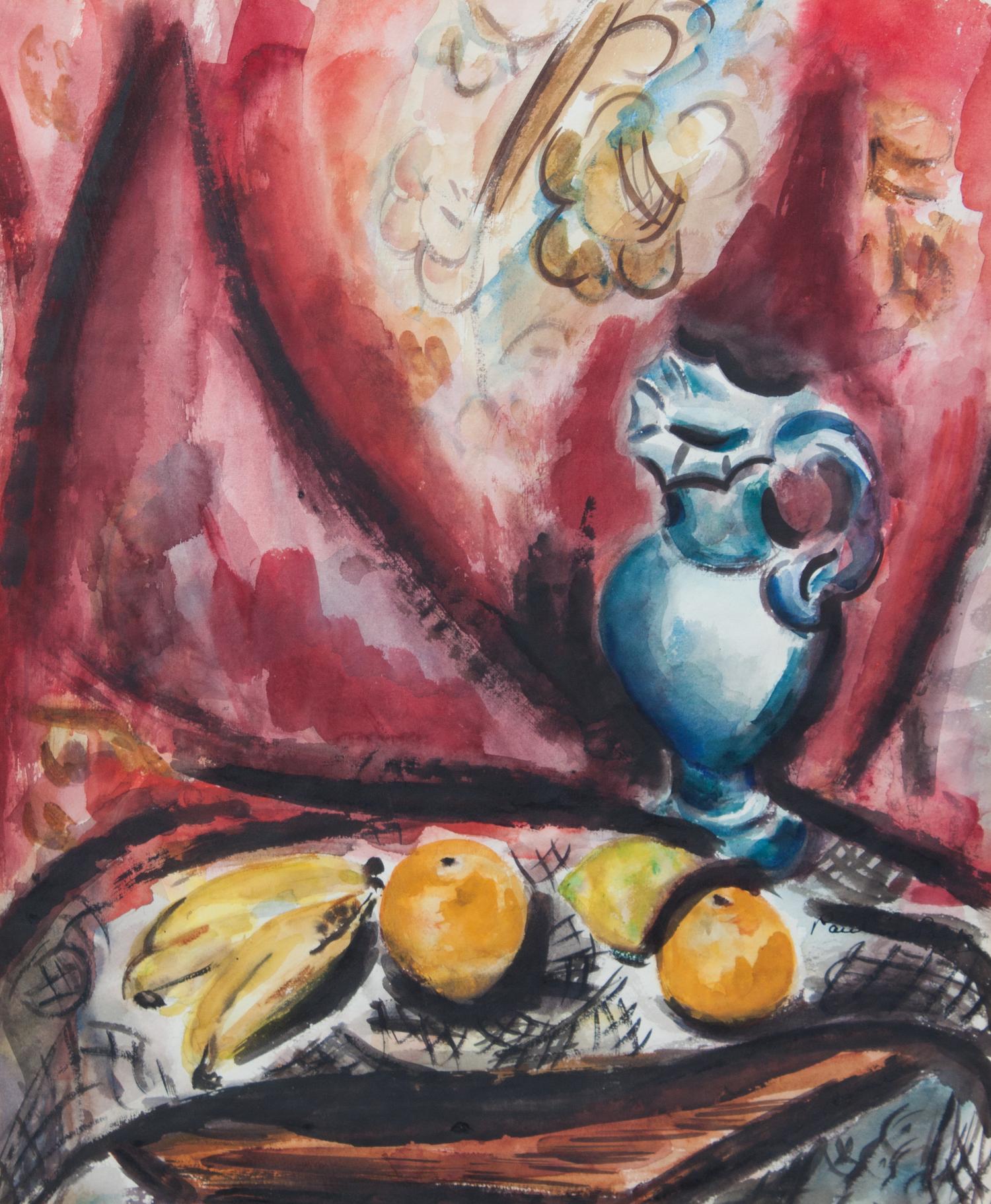 Pauline Polk, (American, 1896-1986), Still Life with Fruit and Pitcher