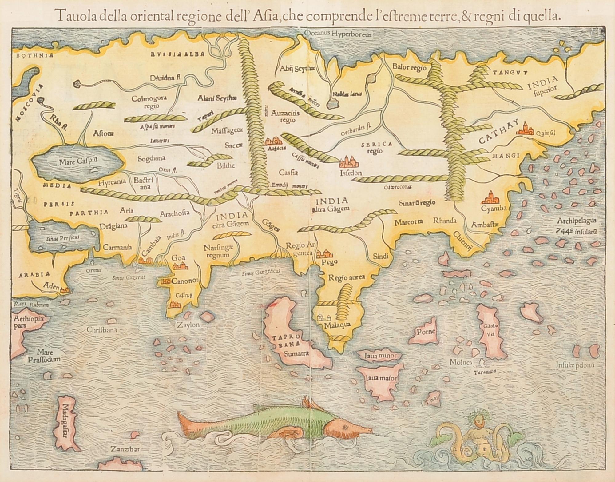 [ASIA] -- MUENSTER, Sebastian (1489-1552). Tavola della Oriental Regione dell'Asia, che Comprende l'Estreme Terre, & Regni di Quella . [Basel, ca 1550].