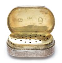 A George III Silver Vinaigrette, Samuel Pemberton, Birmingham, 1775, of oval form with a floral decorated border along lid.