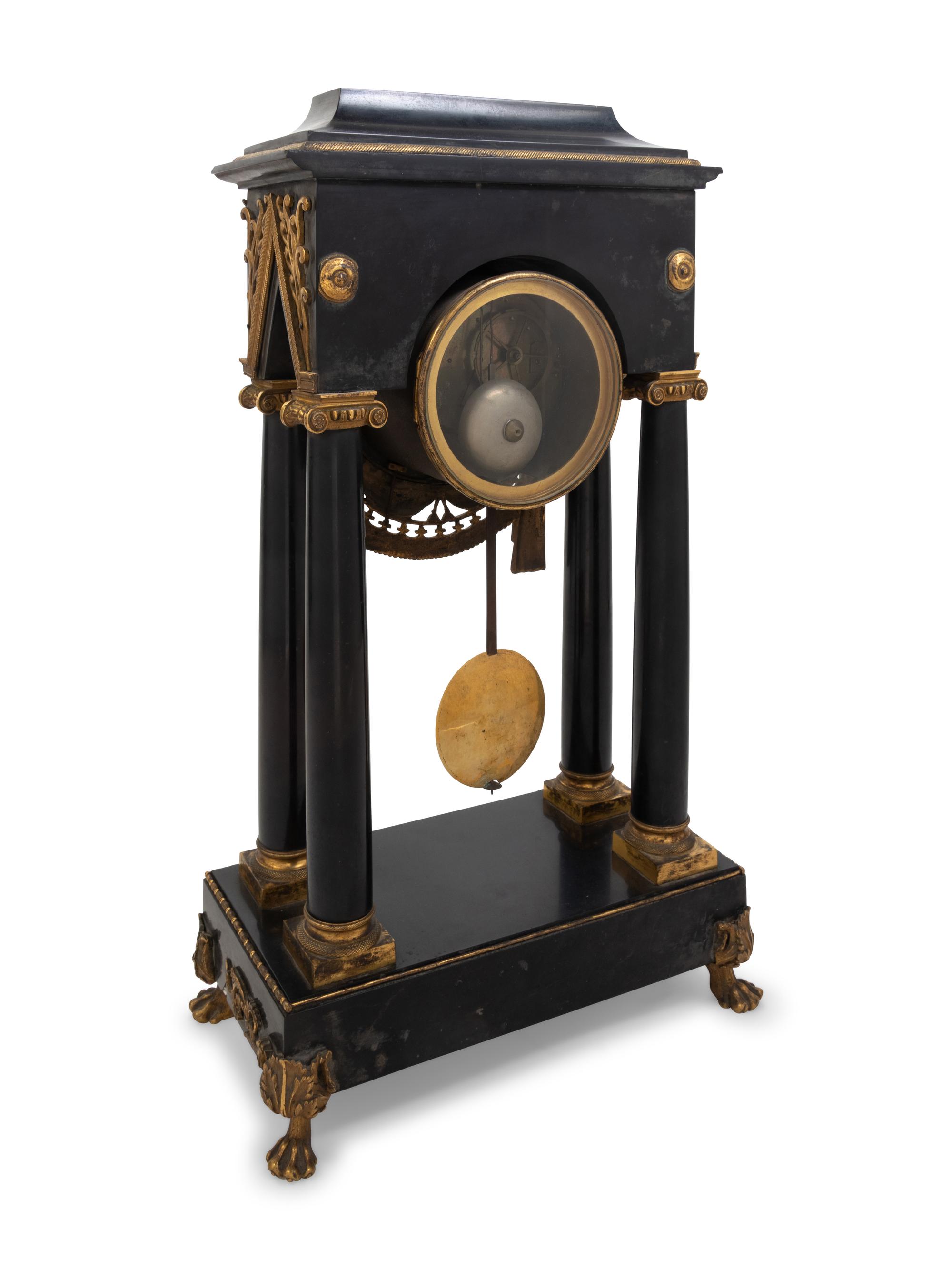An Empire Style Gilt Metal Mounted Portico Clock