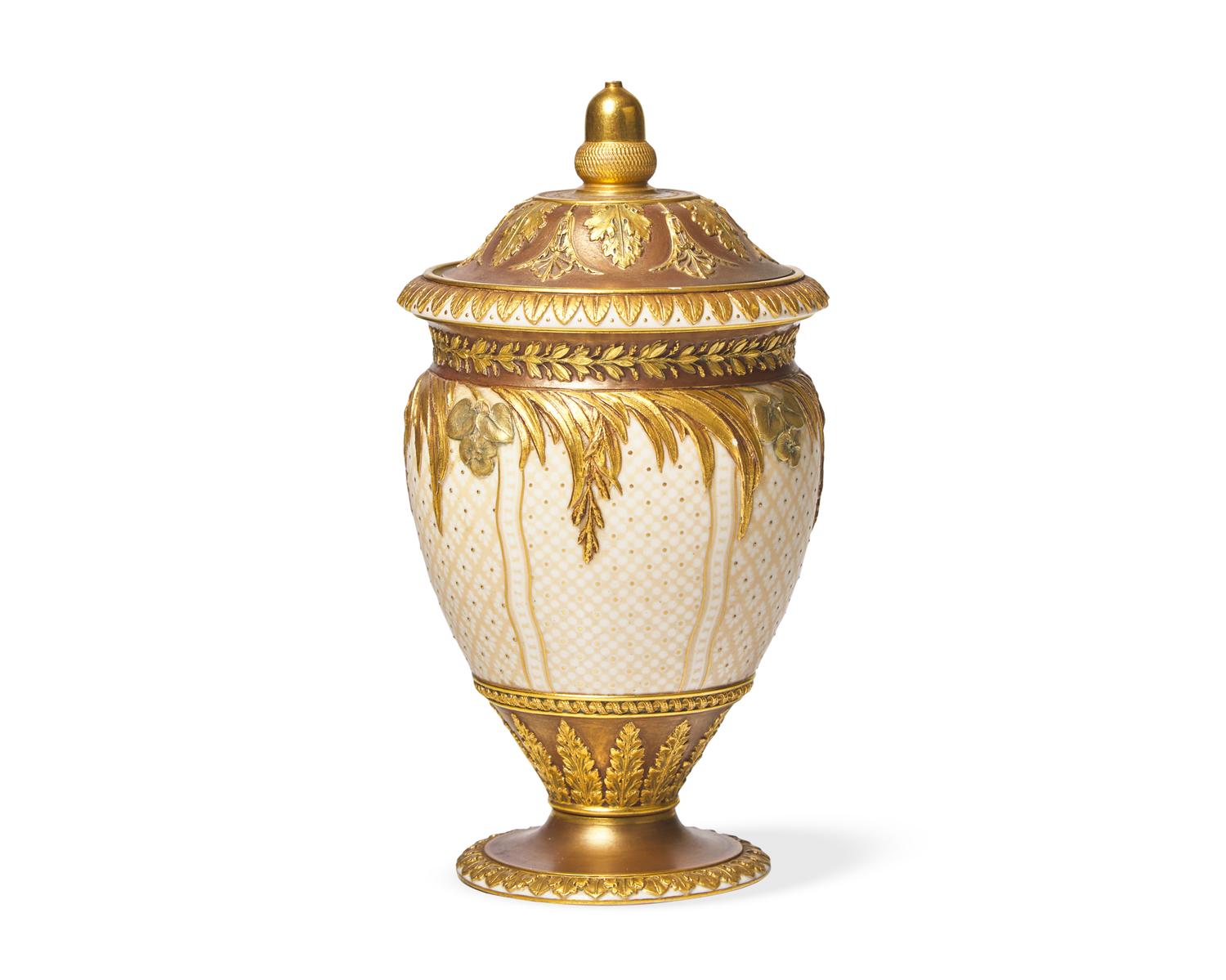 Wedgwood Bronzed and Parcel-Gilt Queensware Vase and Cover