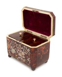 A Regency Mother-of-Pearl Inlaid Tortoiseshell Tea Caddy