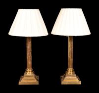 A Pair of Brass Corinthian Column Lamps