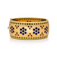 BUCCELLATI, YELLOW GOLD AND PLIQUE-À-JOUR ENAMEL BANGLE BRACELET