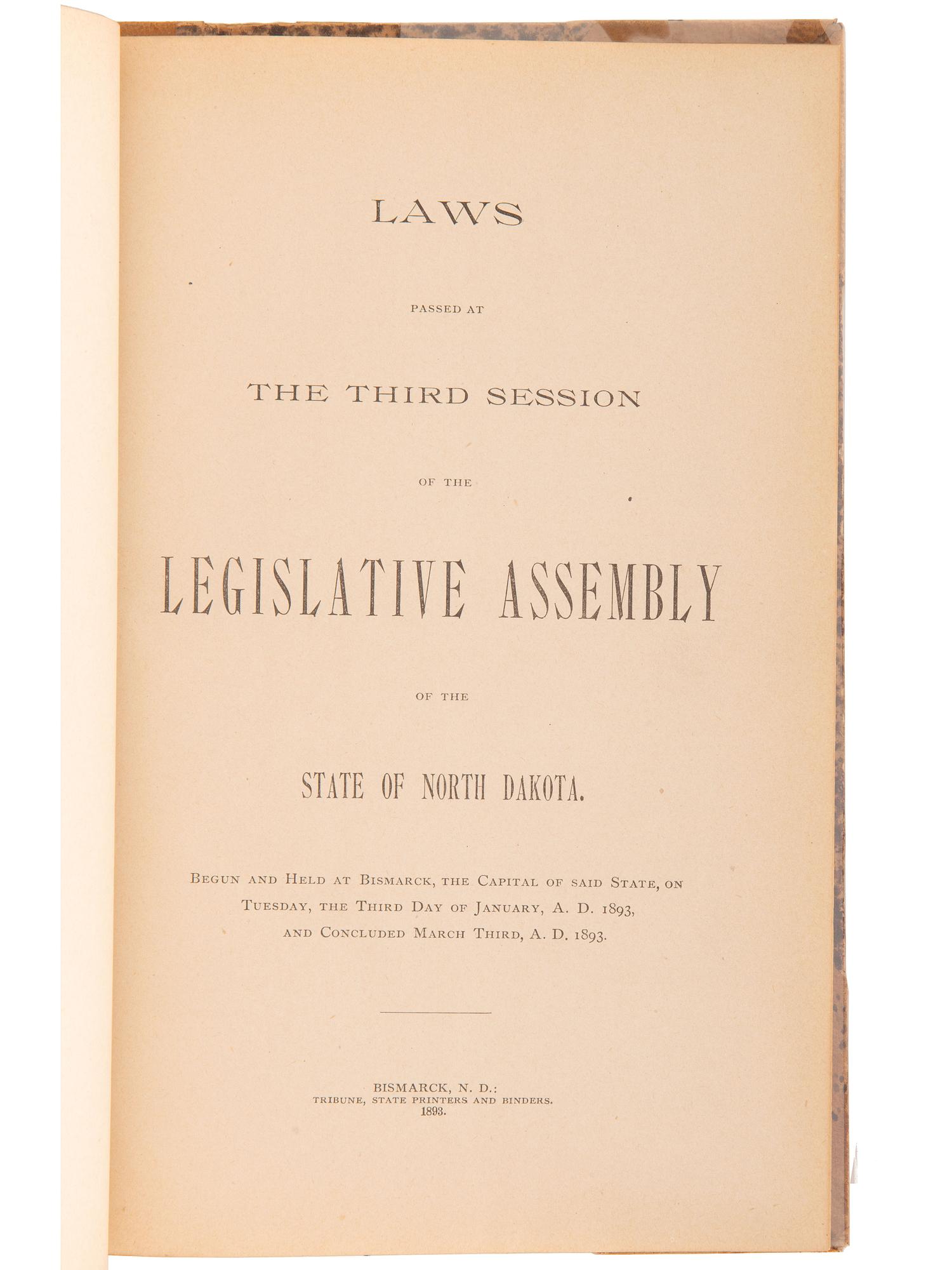 [NORTH DAKOTA]. A collection of early North Dakota legislative publications, comprising: