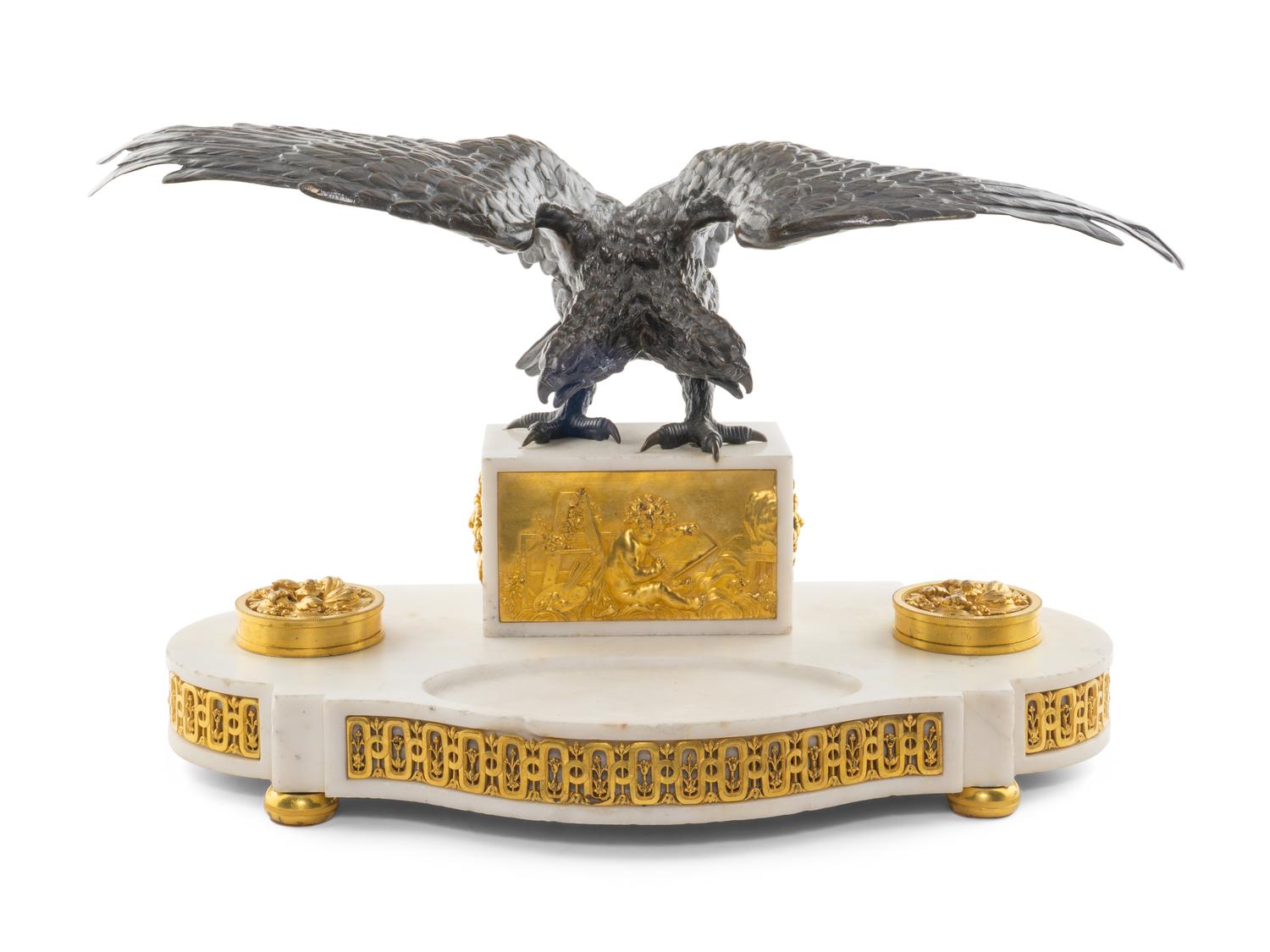 A Large Louis XVI Gilt Bronze Mounted Marble Standish