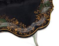An English Papier Mâché Tray on an Associated Painted Stand