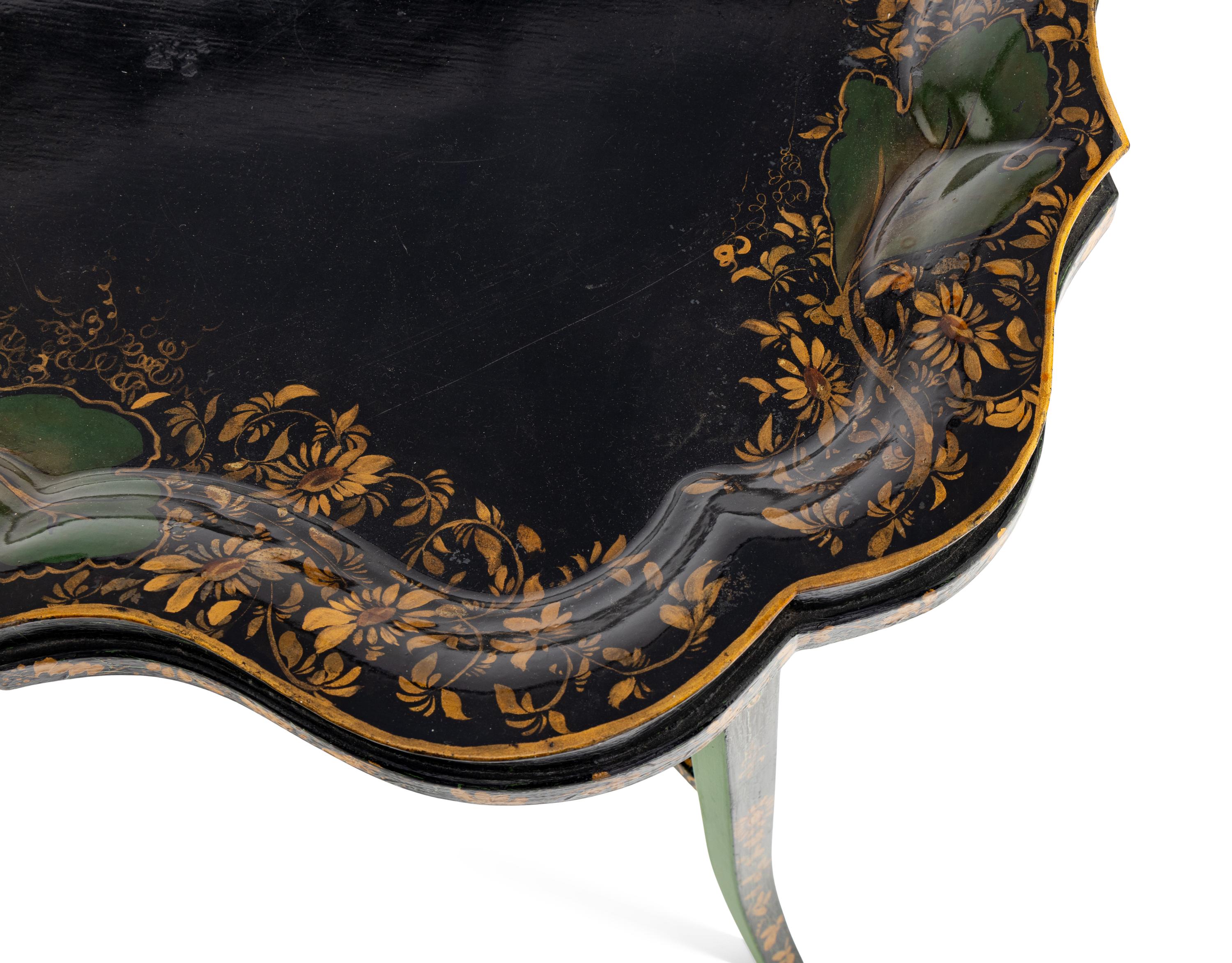 An English Papier Mâché Tray on an Associated Painted Stand