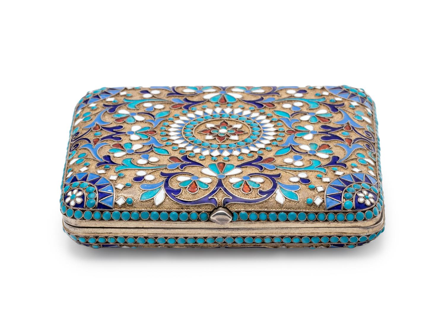 A Russian Silver-Gilt and Enamel Cigarette Case