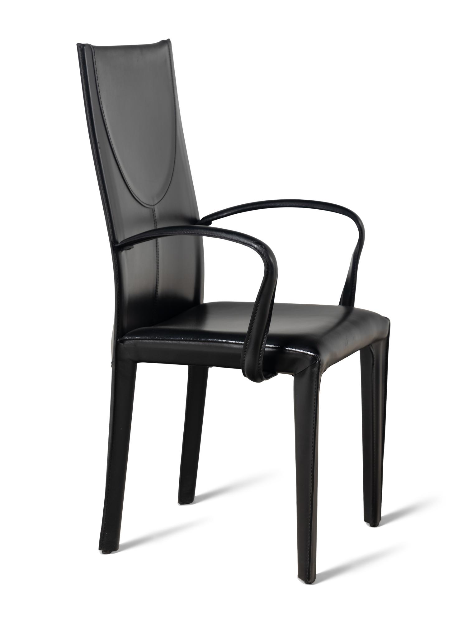 A Set of Eight Contemporary Leather Upholstered Dining Chairs