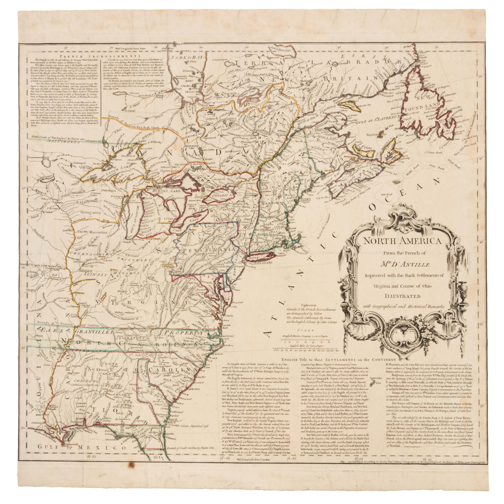 JEFFERYS, Thomas (1719-1771). North America From the French of Mr D'Anville. London, May 1755.