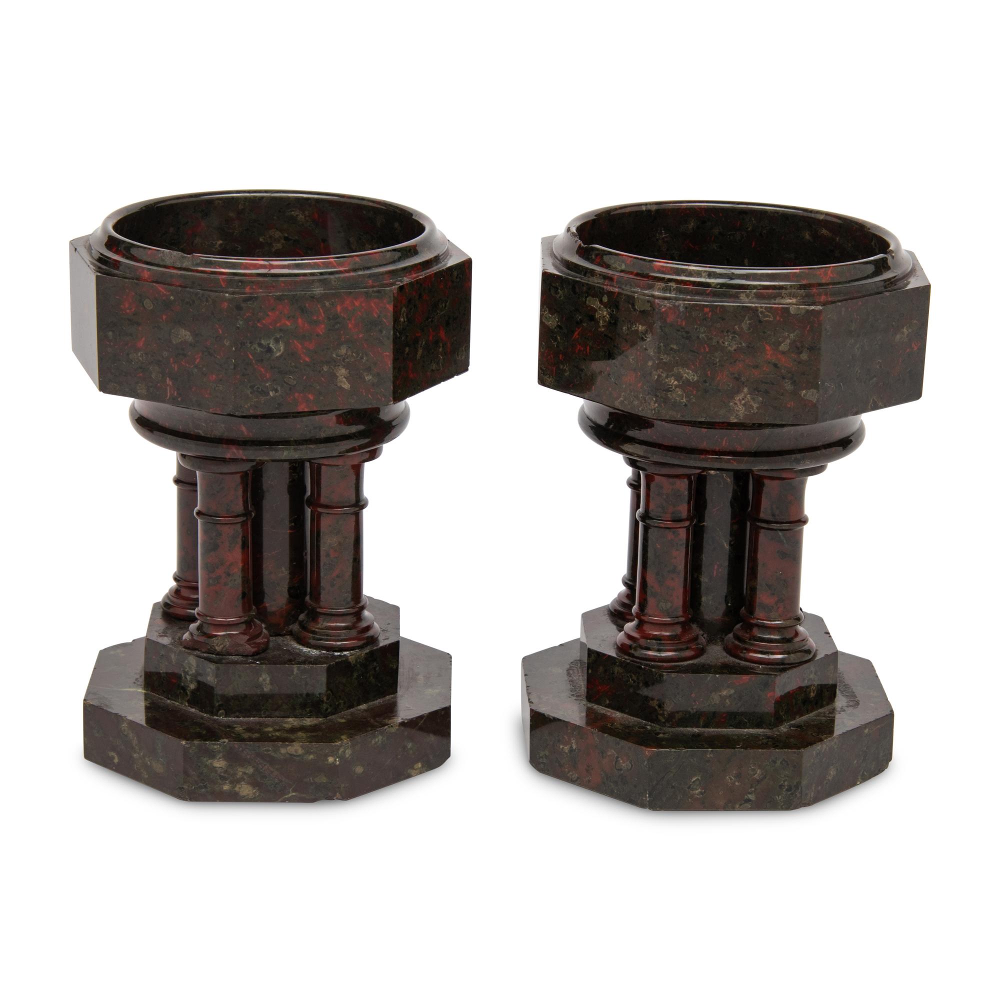 A Pair of Continental Carved Marble Footed Bowls