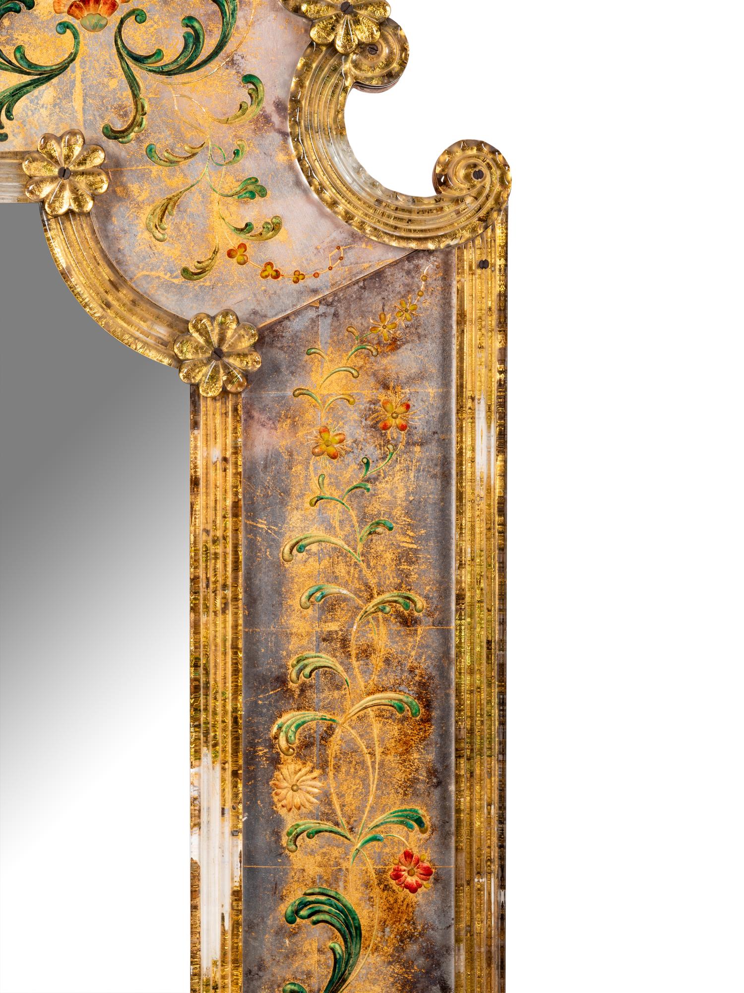 A Venetian Reverse-Painted Glass Mirror