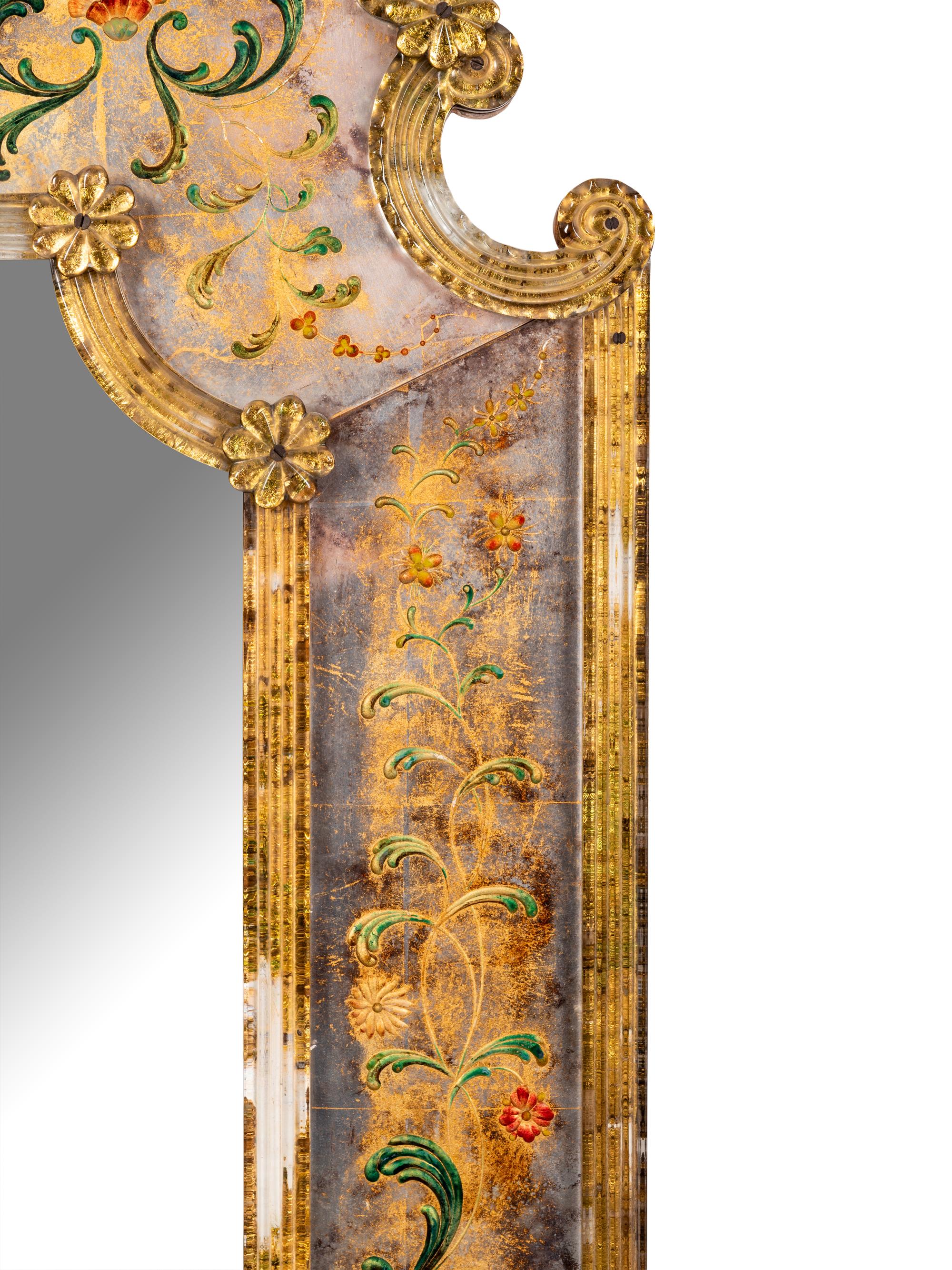 A Venetian Reverse-Painted Glass Mirror