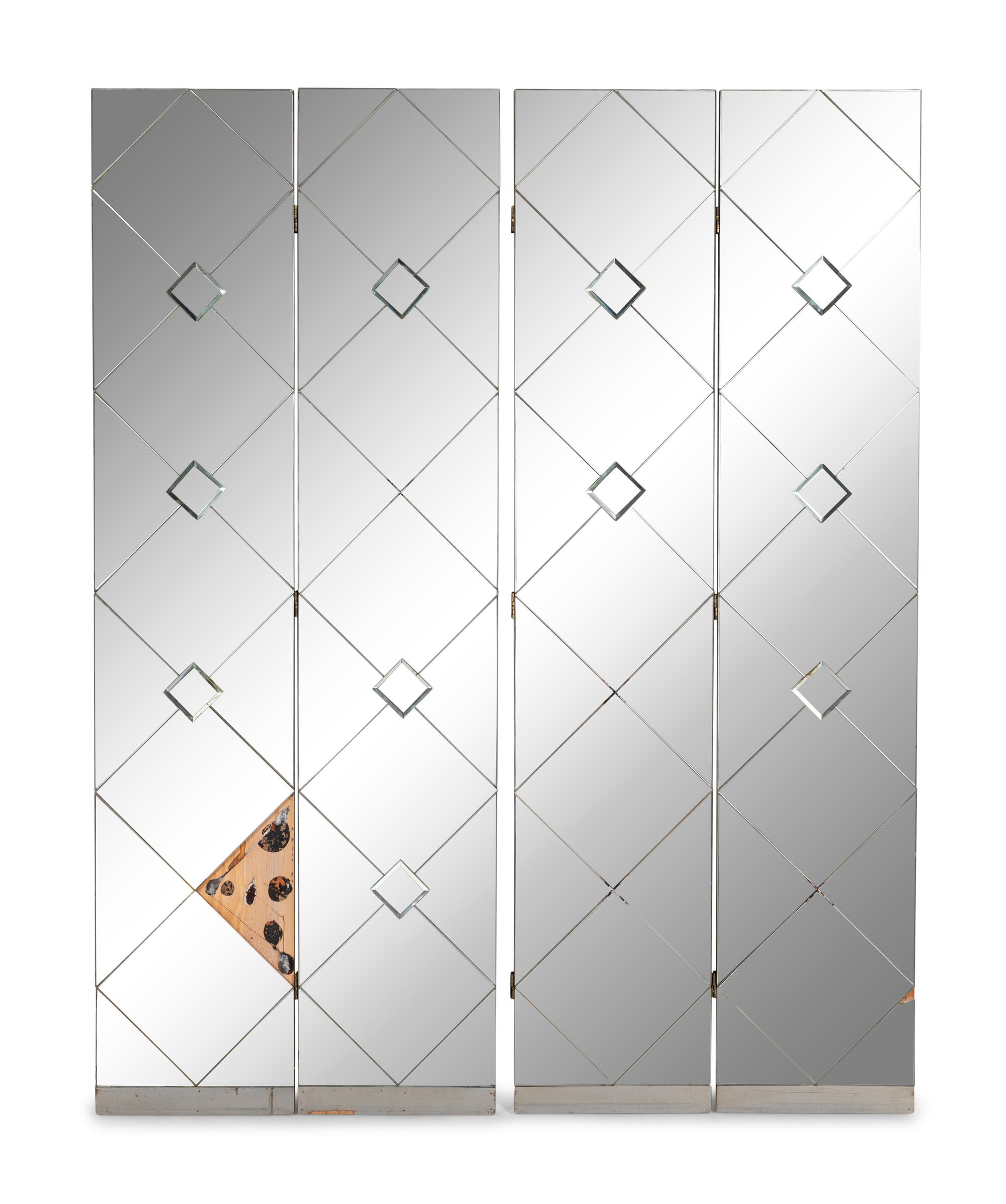 A Modernist Mirrored Four-Panel Floor Screen