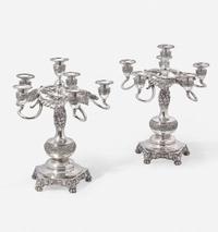 An American Pair of Sterling Silver Six-Light Candelabra Tiffany & Co., New York, 1891-1902