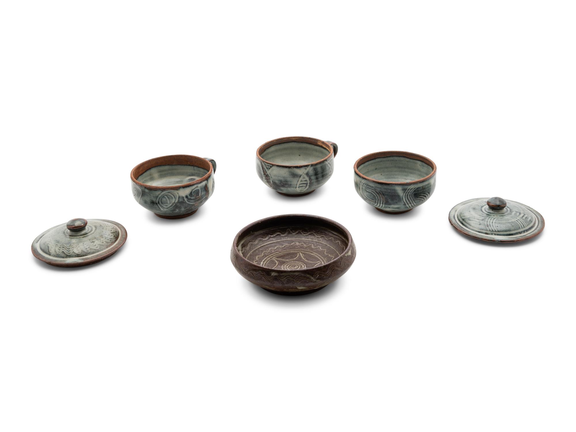 An Assembled Group of Four Vessels comprising three cups and one bowl