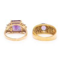 Two Yellow Gold, Diamond, and Gemstone Rings