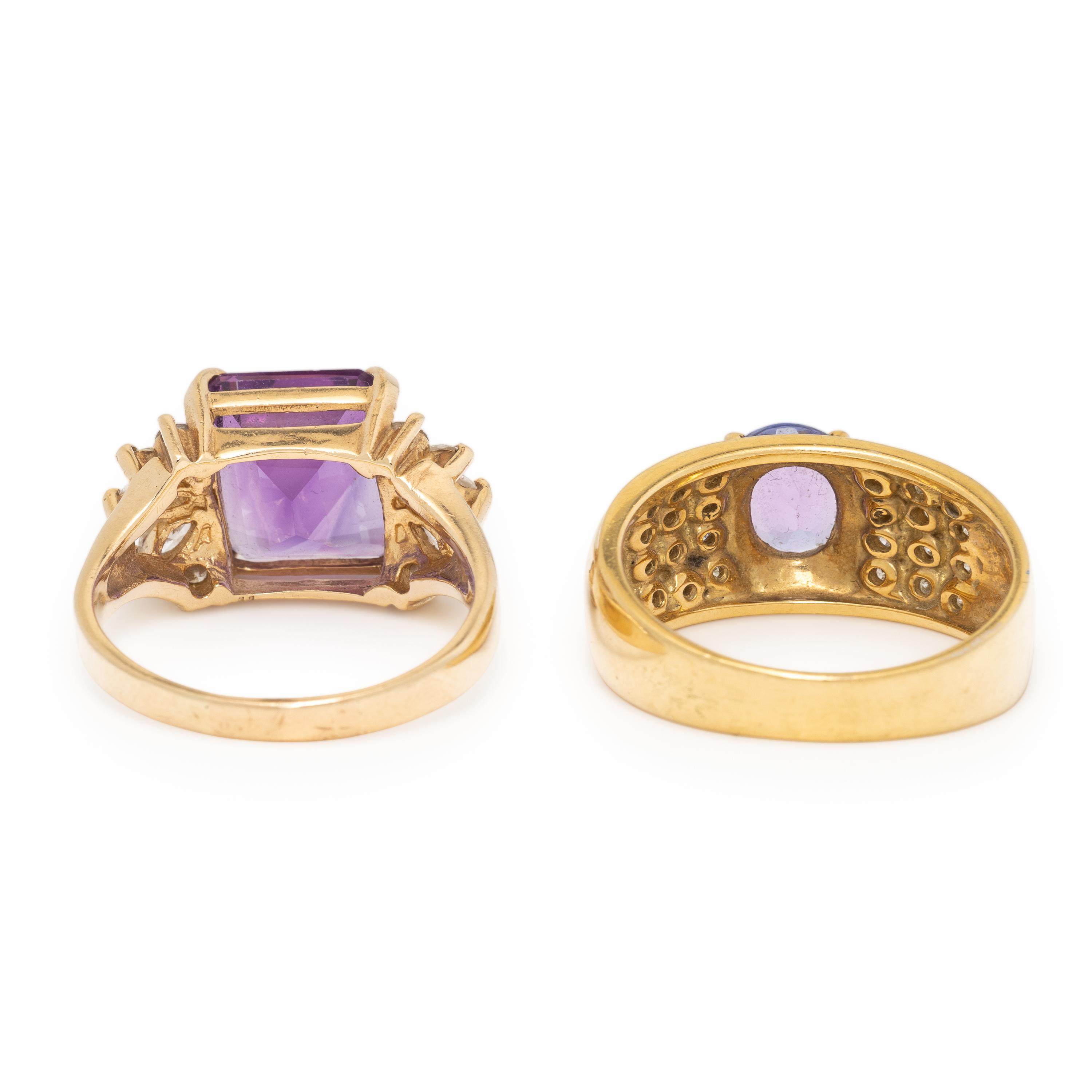 Two Yellow Gold, Diamond, and Gemstone Rings