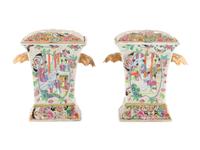 A Pair of Chinese Export Rose Medallion Covered Flower Vases