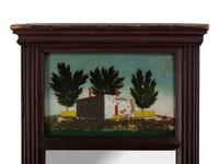A Classical Reverse Painted Panel Inset Looking Glass