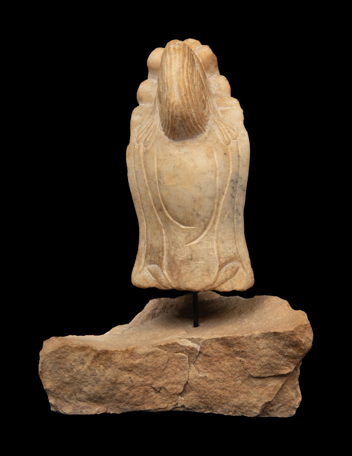 A Chinese Carved Stone Head of Guanyin