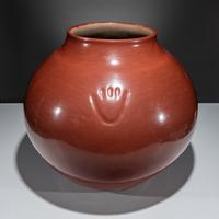 Monumental Redware Pottery Jar, with Bear Paw