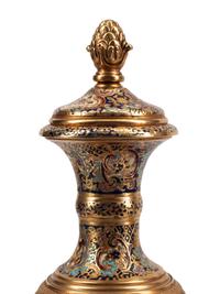 A Pair of Gilt Bronze Mounted Sèvres Style Porcelain, Onyx and Champlevé Urns