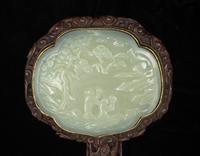 A Celadon Jade Inset Rosewood Ruyi Scepter Length 18 3/4 inches. — QING DYNASTY
