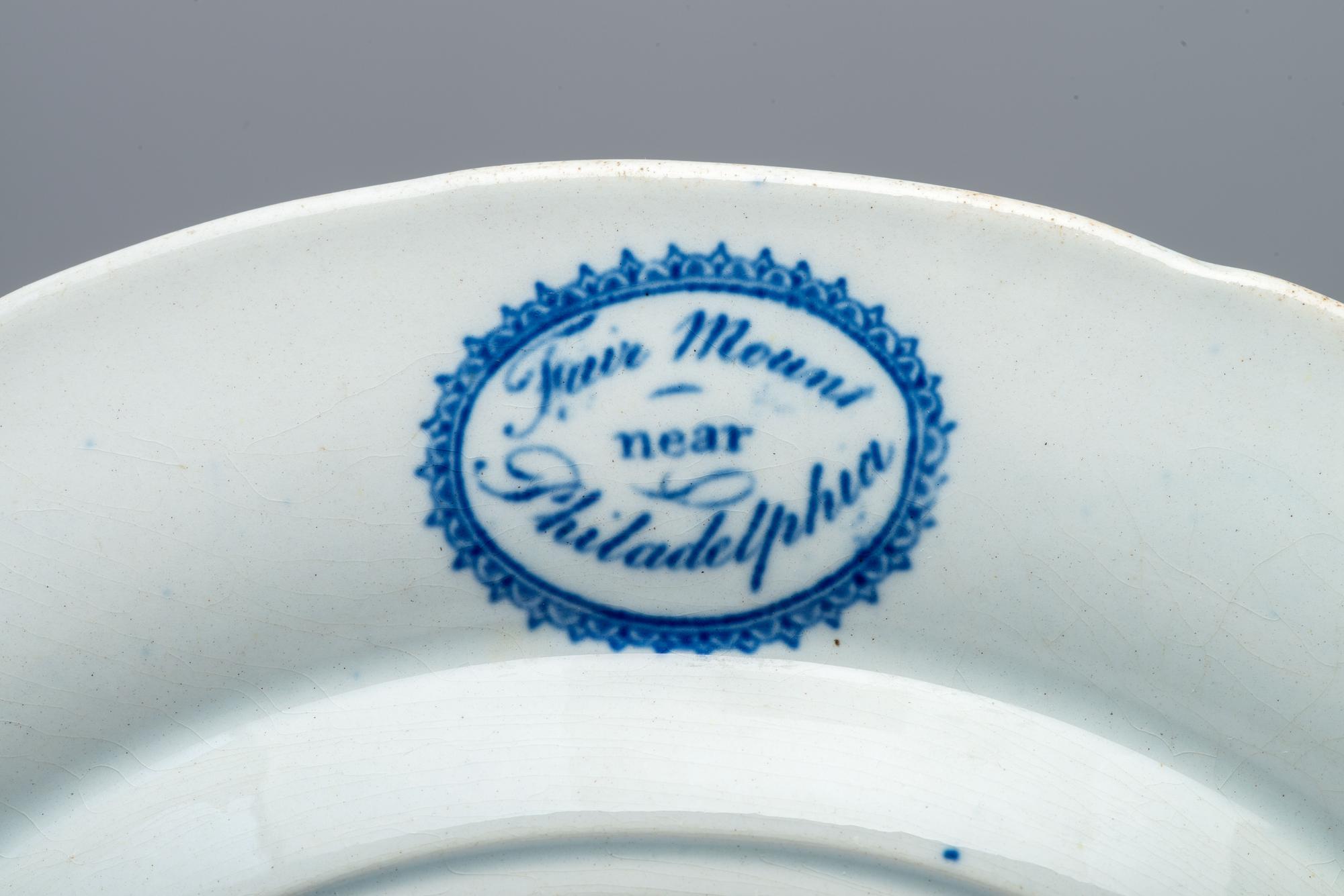 Four Historical Blue Staffordshire Plates of Philadelphia Interest