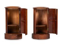 A Pair of Regency Style Marble Inset Carved Birch Column-Form Pot Cupboards