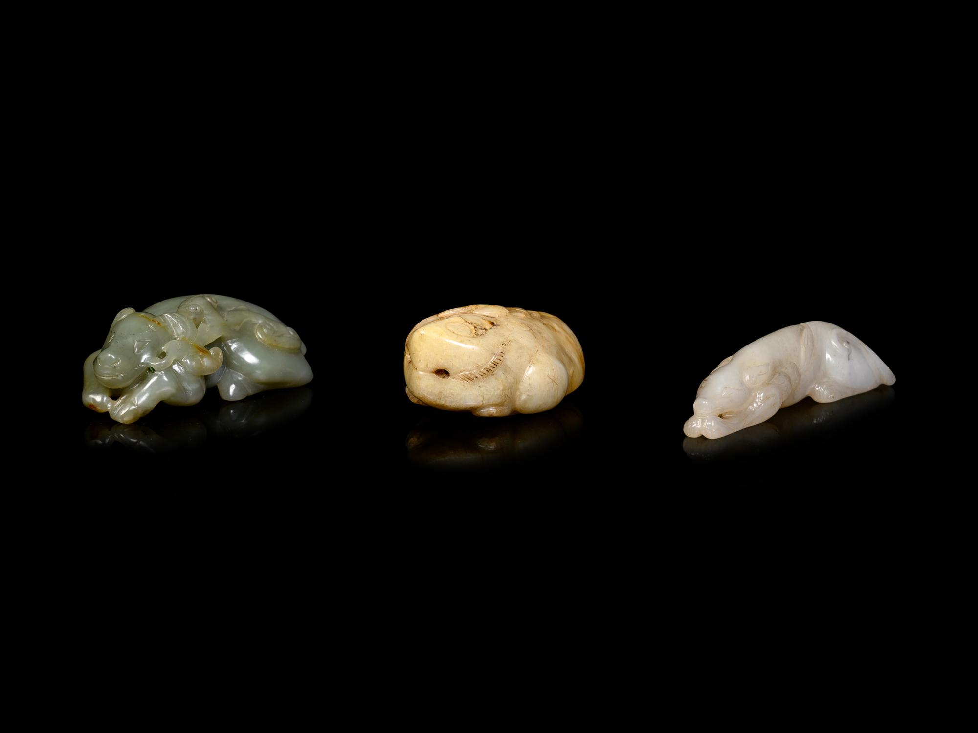 Three Chinese Celadon Jade Carvings of Animals